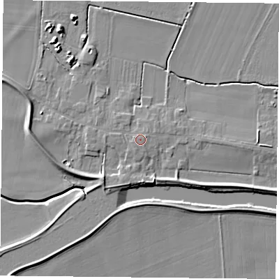 Shaded relief map of the ground around YO88QA, computed from Environment Agency LiDAR. The ground here sits at about 8 m above sea level and falls 6 m across the surrounding 800 m. Surface water reaching this point runs off ground lying to the west-north-west, 0.7 m higher.