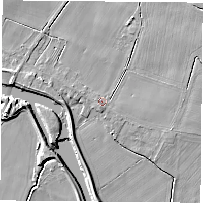 Shaded relief map of the ground around YO88QH, computed from Environment Agency LiDAR. The ground here sits at about 7 m above sea level and falls 9 m across the surrounding 800 m. Surface water reaching this point runs off ground lying to the north-east, 0.6 m higher.