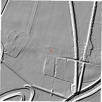 Shaded relief map of the ground around YO88QJ, computed from Environment Agency LiDAR. The ground here sits at about 7 m above sea level and falls 9 m across the surrounding 800 m. Surface water reaching this point runs off ground lying to the north-north-west, 1.1 m higher.
