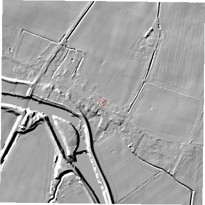 Shaded relief map of the ground around YO88QQ, computed from Environment Agency LiDAR. The ground here sits at about 7 m above sea level and falls 9 m across the surrounding 800 m. Surface water reaching this point runs off ground lying to the south-east, 1.7 m higher.