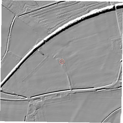 Shaded relief map of the ground around YO88TD, computed from Environment Agency LiDAR. The ground here sits at about 4 m above sea level and falls 9 m across the surrounding 800 m. Surface water reaching this point runs off ground lying to the east, 3.9 m higher.