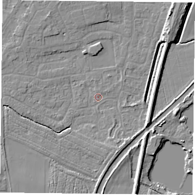 Shaded relief map of the ground around YO89BA, computed from Environment Agency LiDAR. The ground here sits at about 4 m above sea level and falls 7 m across the surrounding 800 m. Surface water reaching this point runs off ground lying to the east-south-east, 7.3 m higher.