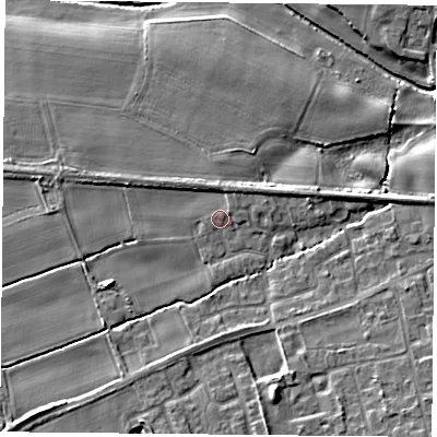 Shaded relief map of the ground around YO89PY, computed from Environment Agency LiDAR. The ground here sits at about 7 m above sea level and falls 9 m across the surrounding 800 m. Surface water reaching this point runs off ground lying to the north-east, 0.6 m higher.