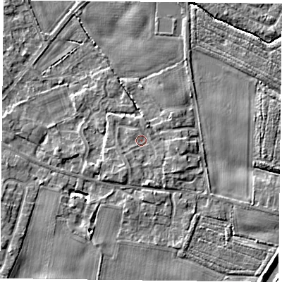 Shaded relief map of the ground around YO89SZ, computed from Environment Agency LiDAR. The ground here sits at about 6 m above sea level and falls 5 m across the surrounding 800 m. Surface water reaching this point runs off ground lying to the south, 1.4 m higher.